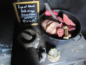 Witchbowl of body parts, table and ...