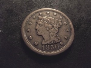 lot 54 image: 1850 Liberty Head Braided Hair Large Cent