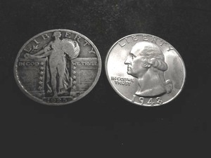 lot 61 image: 1925 Standing Liberty & 1948 Silver Quarters