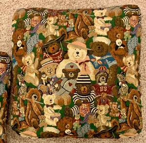 lot 82 image: Pair of Vintage Tapestry Teddy Bear Pillows