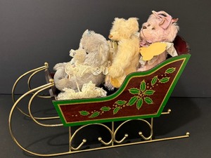 lot 12 image: Set of Three Artisan Crafted Bears with an Adorable Sled