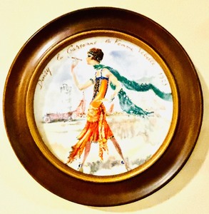 lot 62 image: Vintage Framed Darceau-Limoges Plate Daisy la Garconne la Femme Rebelle  Les Femmes Du Siecle 1925
