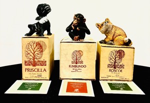 lot 234 image: Limited Collectors Edition Porcelain Sculpture by Roger J Brown Baby Skunk, Baby Chimp and the Red Fox Kit