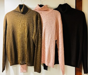 lot 241 image: Three Barry Bricken Silk Turtleneck Sweaters in Pink, Brown and Olive