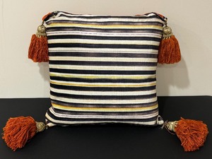 lot 20A image: MacKenzie-Childs 18 Throw Pillow Rust Cutaway Courtly Check & Courtly Stripe