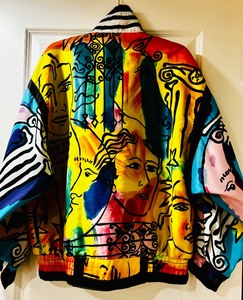 lot 264 image: Vintage Gallery Sport Ladies Multicolor Full Zip Windbreaker   Vintage Abstract Style  Funky Face Windbreaker