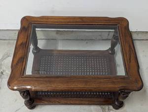 lot 300 image: Glass Topped Wood Side Table