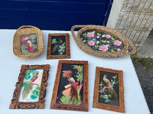 Framed Feathercraft Feather Art & Flower Lot