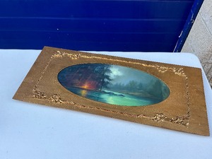 Framed Reverse Painted Lakeside Camp Fire