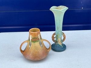 Small Roseville Monticello & Apple Blossom Art Pottery Vases