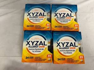 lot 34 image: 4 x 35ct Bottles of Xyzal Allergy Tablets