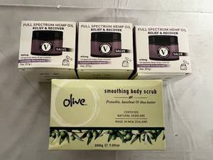 lot 56 image: 3 Bottles of Full Body Hemp Oil and 1 Smoothing Body Scrub