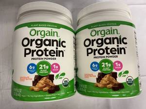 lot 95 image: 2 Containers of Orgain Organic Protein Powder - Chocolate Peanut Butter