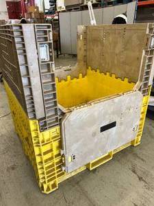 lot 72 image: MSRP $500 Orbis Mold 576 Snap Lock Heavy Duty Foldable Stackable Utility Crate With 2 Doors - In Good Condition 