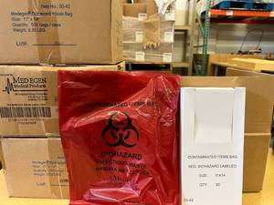 lot 29 image: 3 Cases (500 each per case) NEW Medegen 50-42 11 x 14 Biohazard Labeled Contaminated Items Waste Bags