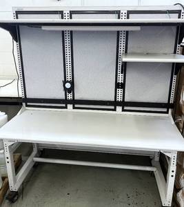 lot 63 image: MSRP $11,000 Eaton&nbspWright Line Techbench Laboratory Workstation #1 - 6 Height Adjustable, MOBILE Locking Wheels With Overhead Light & More- In Great Condition 72X60X30 Desktop 2000lb weight Capacity 