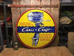 lot 118 image: Chris-Craft MetalPorcelain Outboard Motor Sign