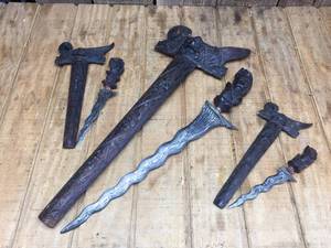 lot 144 image: Heavily Carved Ceremonial Tribal Knives