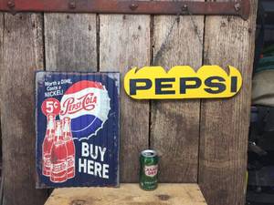 lot 229 image: Old-Look Metal Pepsi & Custom Wooden Pepsi