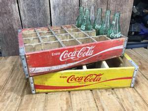 lot 238 image: 2 Vintage Coca Cola Crates - Some Glass Bottles