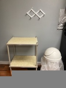 lot 115 image: Retro table and a trash can