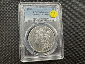 lot 17 image: 1885-S  Morgan Silver Dollar PCGS Genuine Cleaned XF Detail