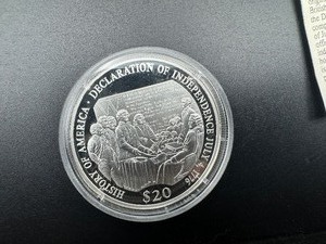 lot 57 image: 2000 Liberia .999 Silver Declaration of Independence $20 Coin