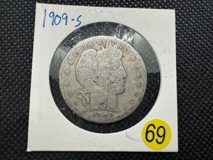 lot 69 image: 1909-S Silver Barber Half Dollar