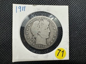 lot 71 image: 1911 Silver Barber Half Dollar