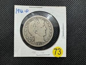 lot 73 image: 1912-D Silver Barber Half Dollar