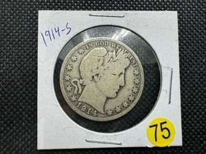 lot 75 image: 1914-S Silver Barber Half Dollar