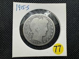 lot 77 image: 1915-S Silver Barber Half Dollar