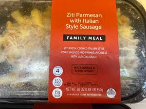 lot 216 image: G. 2x 1.69lbs Family Meal Ziti Parmesan wItalian Sausage(Target)