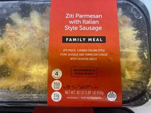 lot 217 image: G. 2x 1.69lbs Family Meal Ziti Parmesan wItalian Sausage(Target)