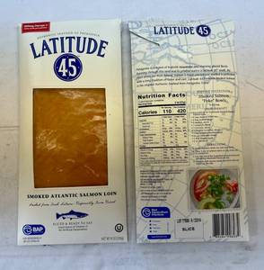 lot 2 image: E. 2x 8oz Latitude 45 Smoked Atlantic Salmon-Sliced & Ready to Eat