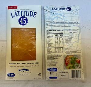 lot 3 image: E. 2x 8oz Latitude 45 Smoked Atlantic Salmon-Sliced & Ready to Eat