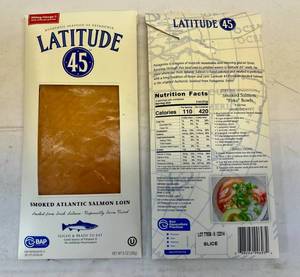 lot 4 image: E. 2x 8oz Latitude 45 Smoked Atlantic Salmon-Sliced & Ready to Eat