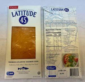 lot 5 image: E. 2x 8oz Latitude 45 Smoked Atlantic Salmon-Sliced & Ready to Eat