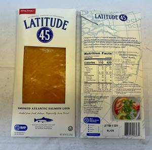 lot 7 image: E. 2x 8oz Latitude 45 Smoked Atlantic Salmon-Sliced & Ready to Eat