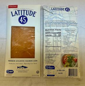 lot 8 image: E. 2x 8oz Latitude 45 Smoked Atlantic Salmon-Sliced & Ready to Eat