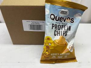 lot 101 image: JJ. 6x 3.2oz Bags Quevos Pita Style Protein Chips-Honey Mustard