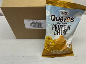 lot 102 image: JJ. 6x 3.2oz Bags Quevos Pita Style Protein Chips-Honey Mustard