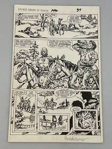 lot 141 image: RARE 1987 Autographed (GARY KWAPISZ) Original Page Art For SAVAGE SWORD OF CONAN #142 Page 37 (In Plastic Bag)