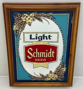 lot 170 image: 1970s-80s Framed 14 x 18 Schmidt Light Beer Foil Back Mirror