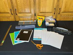 lot 42 image: Assorted Office Supplies Lot - Notebooks, Legal Pads, Crayons, and More
