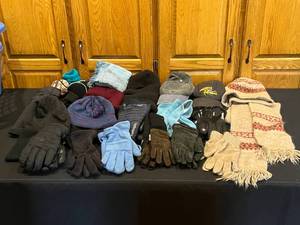 lot 76 image: Lot of Assorted Winter Gloves, Hats, and Scarves