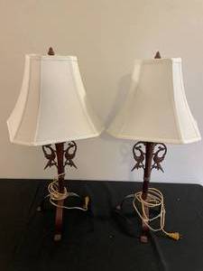lot 181 image: Pair of Ornate Metal Table Lamps with Shade