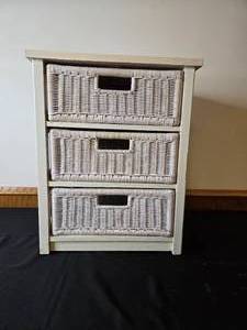 lot 98 image: White Wicker 3-Drawer Storage Cabinet