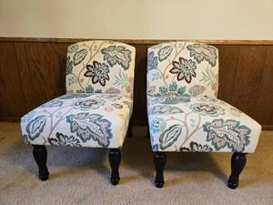 lot 100 image: Pair of Floral Upholstered Armless Accent Chairs