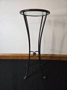 lot 104 image: Round Metal Plant Stand with Glass Top